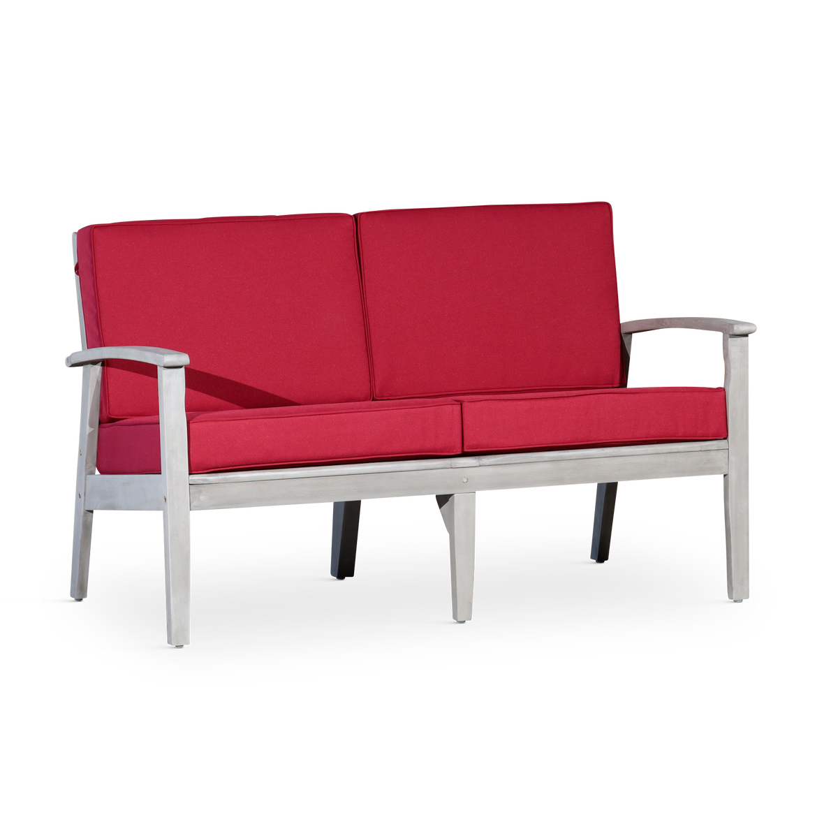 Eucalyptus Loveseat With Cushions, Silver Gray Finish, Burdy Cushions Silver Grey Eucalyptus