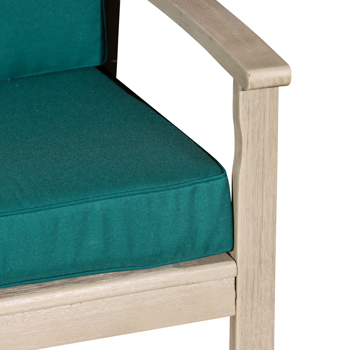Eucalyptus Loveseat With Cushions, Driftwood Gray Finish, Dark Green Cushions Gray Eucalyptus