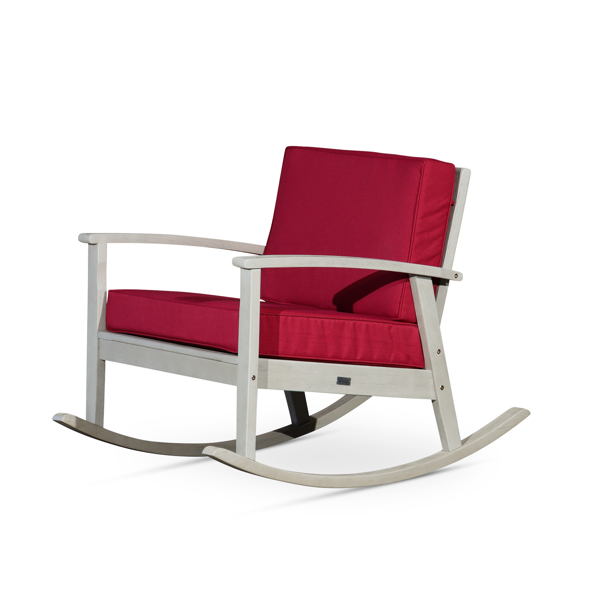 Eucalyptus Rocking Chair With Cushions, Driftwood Gray Finish, Burdy Cushions Gray Eucalyptus