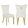 Eva 2 Piece Gold Legs Dining Chairs Finished With Velvet Fabric In Beige Beige Bedroom Contemporary,Modern Accent Chairs Acacia Solid Wood Mdf Stainless Steel