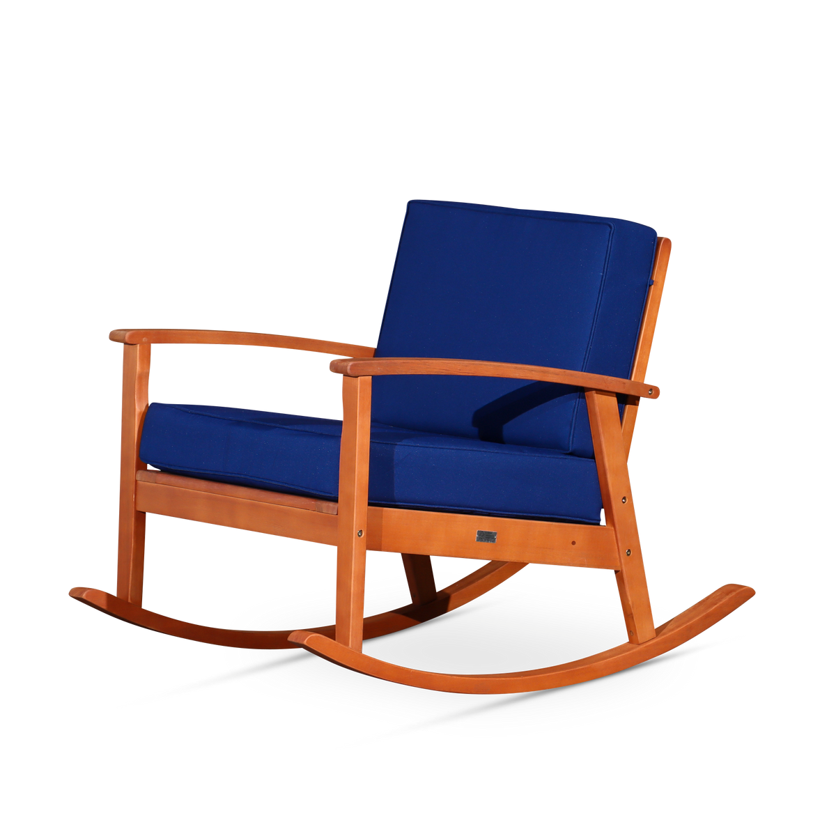 Eucalyptus Rocking Chair With Cushions, Natural Oil Finish, Navy Cushions Natural Eucalyptus