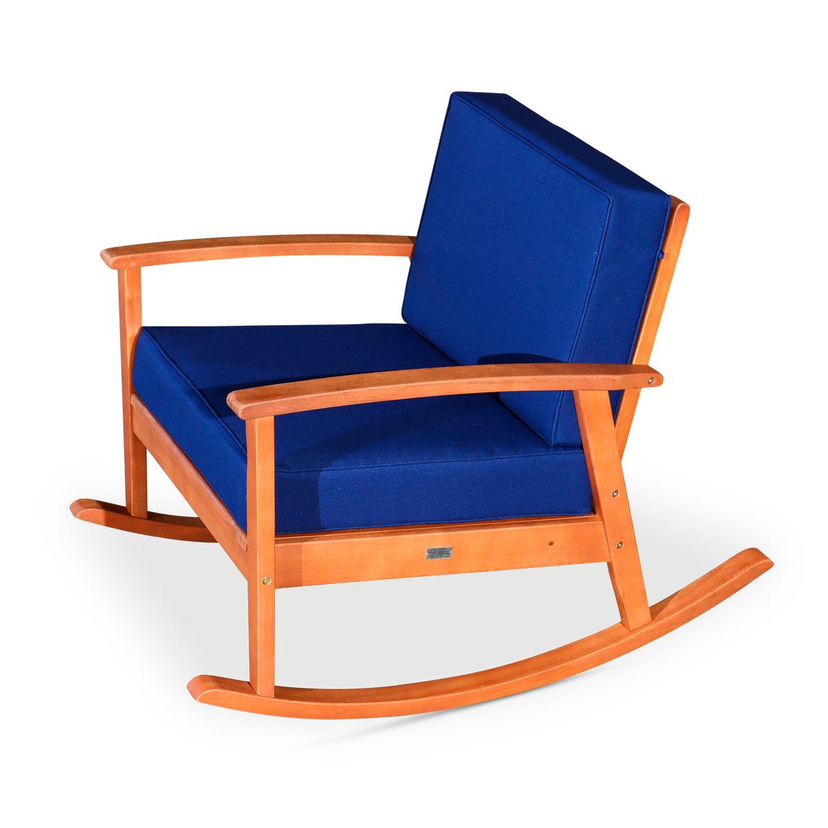 Eucalyptus Rocking Chair With Cushions, Natural Oil Finish, Navy Cushions Natural Eucalyptus