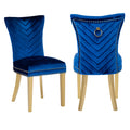 Eva 2 Piece Gold Legs Dining Chairs Finished With Velvet Fabric In Blue Acacia Wood Blue Bedroom Contemporary,Modern Accent Chairs Acacia Solid Back Solid Wood Mdf Stainless Steel