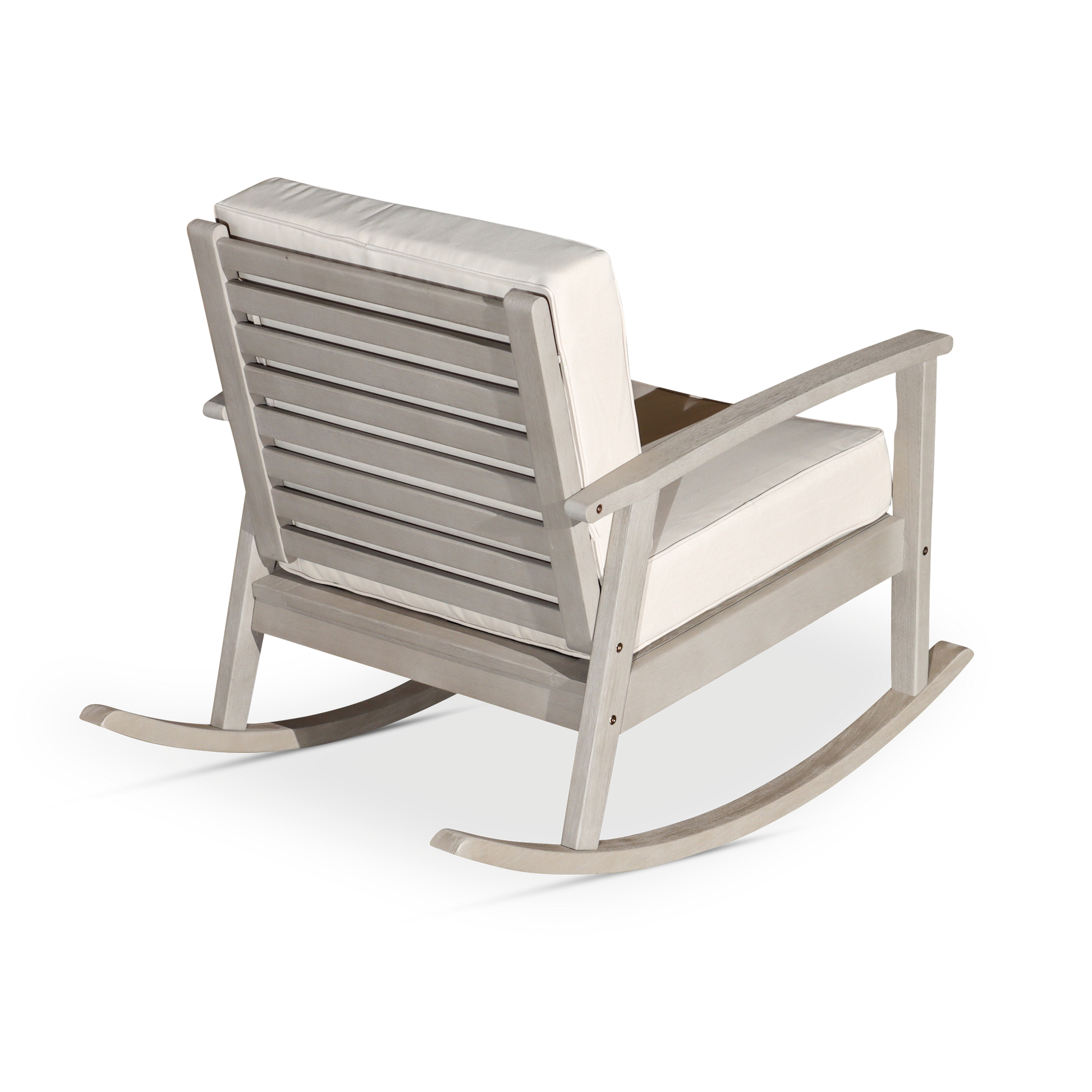 Eucalyptus Rocking Chair With Cushions, Driftwood Gray Finish, Burdy Cushions Gray Eucalyptus