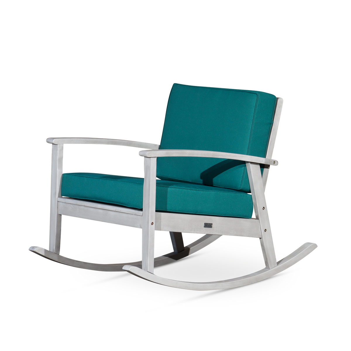 Eucalyptus Rocking Chair With Cushions, Silver Gray Finish, Dark Green Cushions Silver Grey Eucalyptus