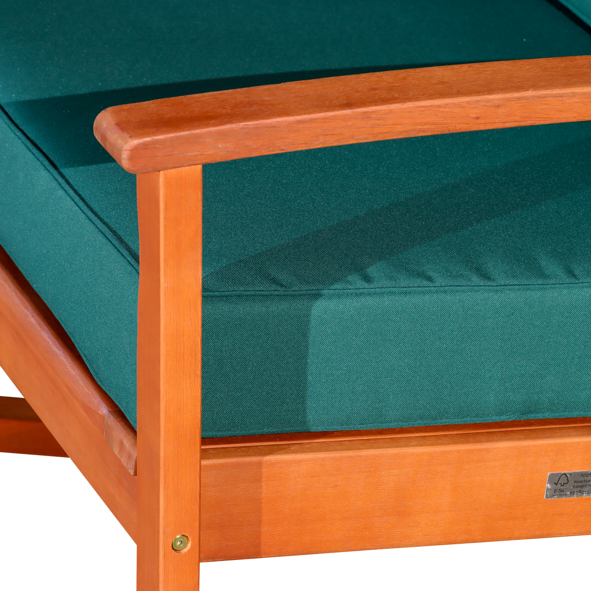 Eucalyptus Rocking Chair With Cushions, Natural Oil Finish, Dark Green Cushions Natural Eucalyptus