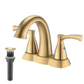 2 Handle 4 Inch Centerset Bathroom Sink Faucet With Pop Up Drain, Brushed Gold Brushed Gold Zinc