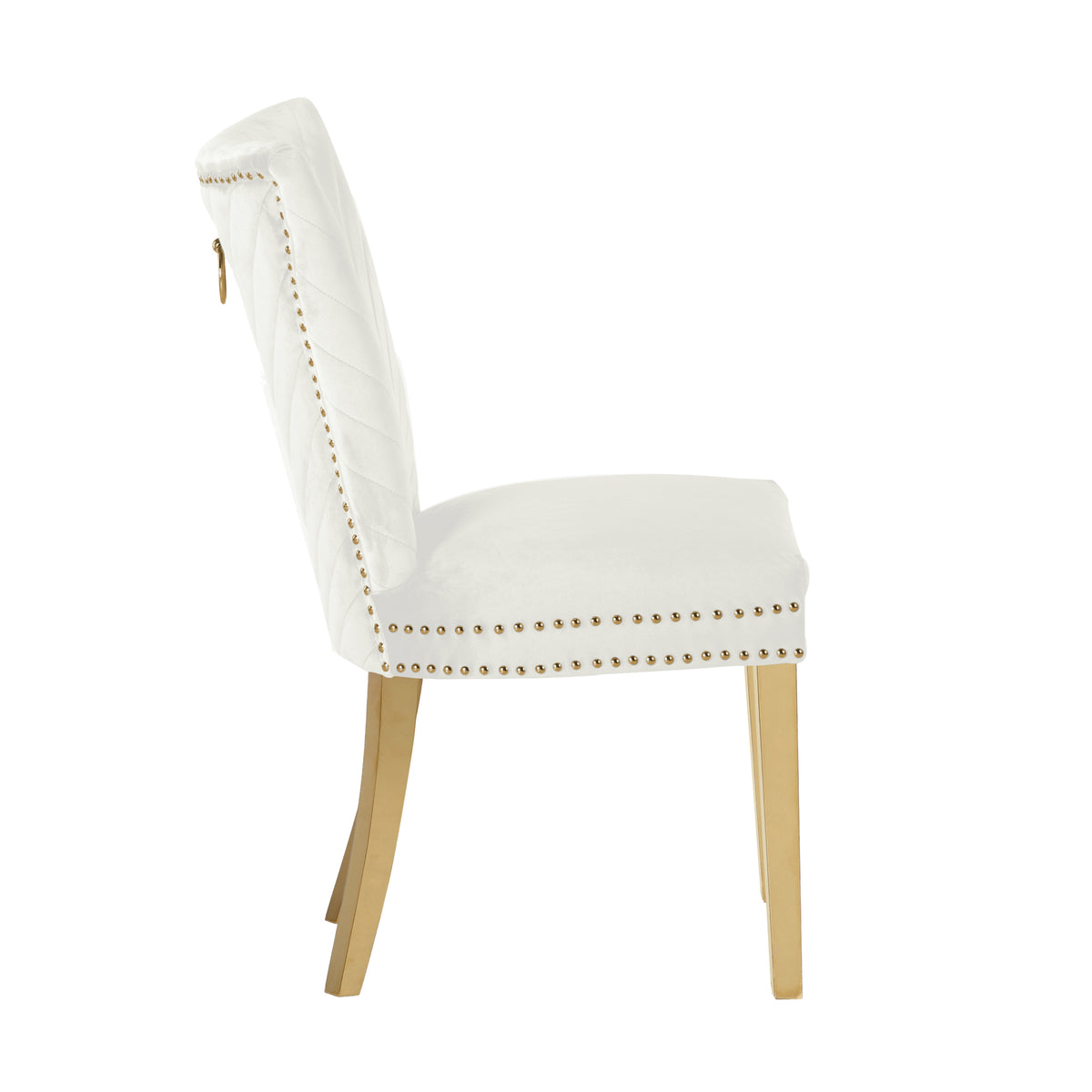 Eva 2 Piece Gold Legs Dining Chairs Finished With Velvet Fabric In Beige Beige Bedroom Contemporary,Modern Accent Chairs Acacia Solid Wood Mdf Stainless Steel
