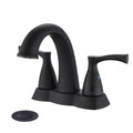 2 Handle 4 Inch Centerset Bathroom Sink Faucet With Pop Up Drain, Matte Black Matte Black Zinc
