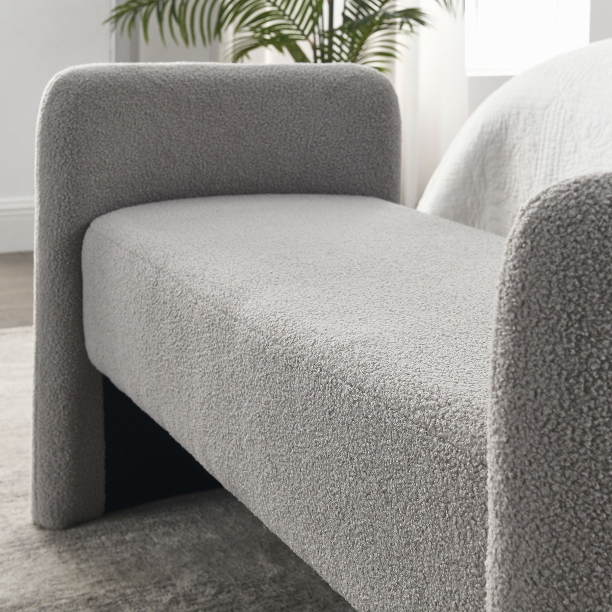 Welike 52" Bench For Bedroom End Of Bed Modern Contemporary Design Ottoman Couch Long Bench Window Sitting Fireplace Bench, Teddy Grey Teddy Foam Polyester
