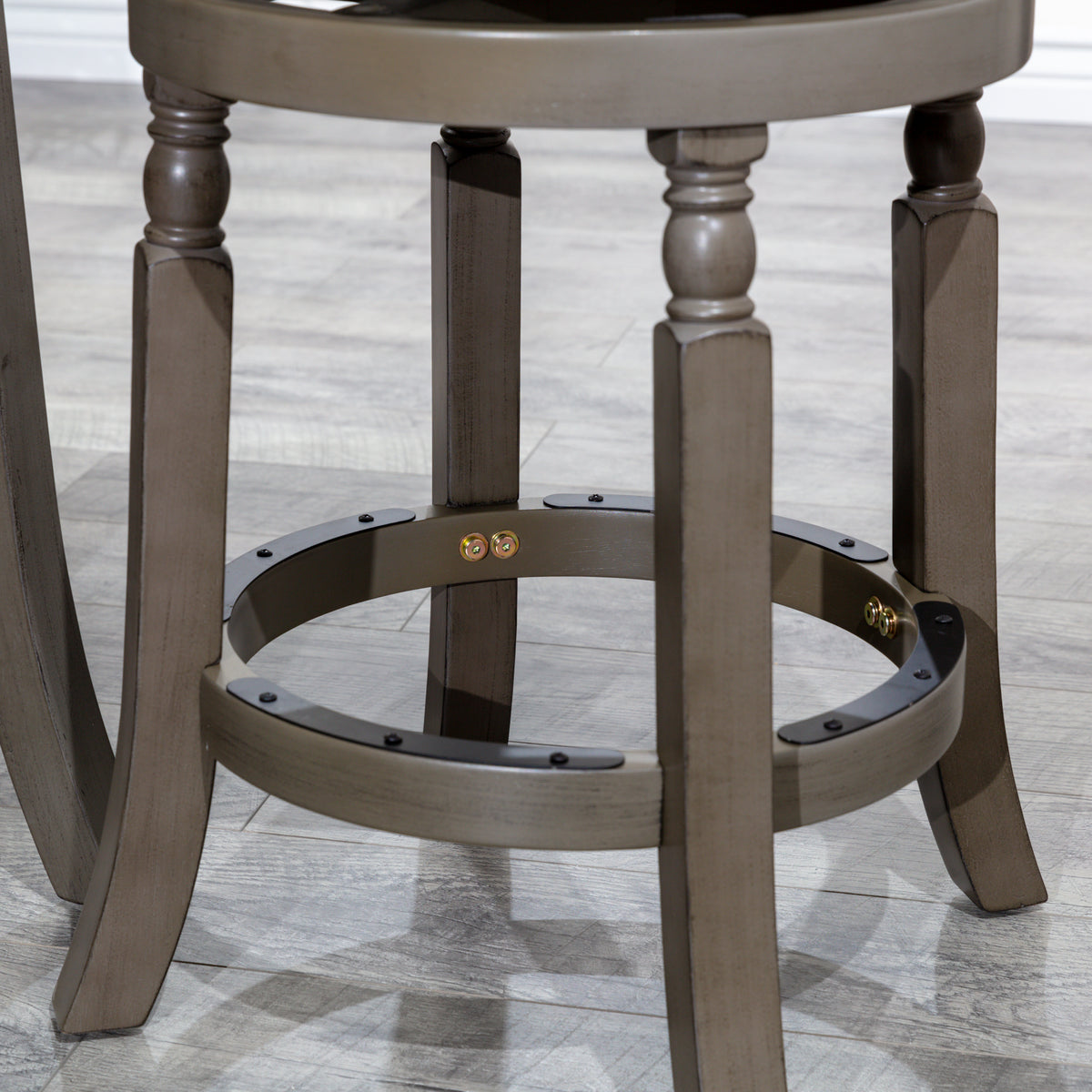 30" Bar Stool, Weathered Gray Finish, Charcoal Fabric Seat Gray Fabric