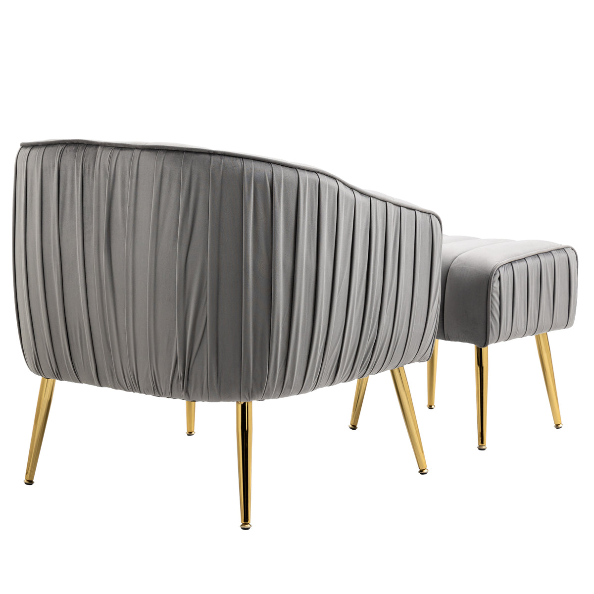 Velvet Accent Chair With Ottoman, Modern Tufted Barrel Chair Ottoman Set For Living Room Bedroom, Golden Finished, Grey Grey Foam Velvet