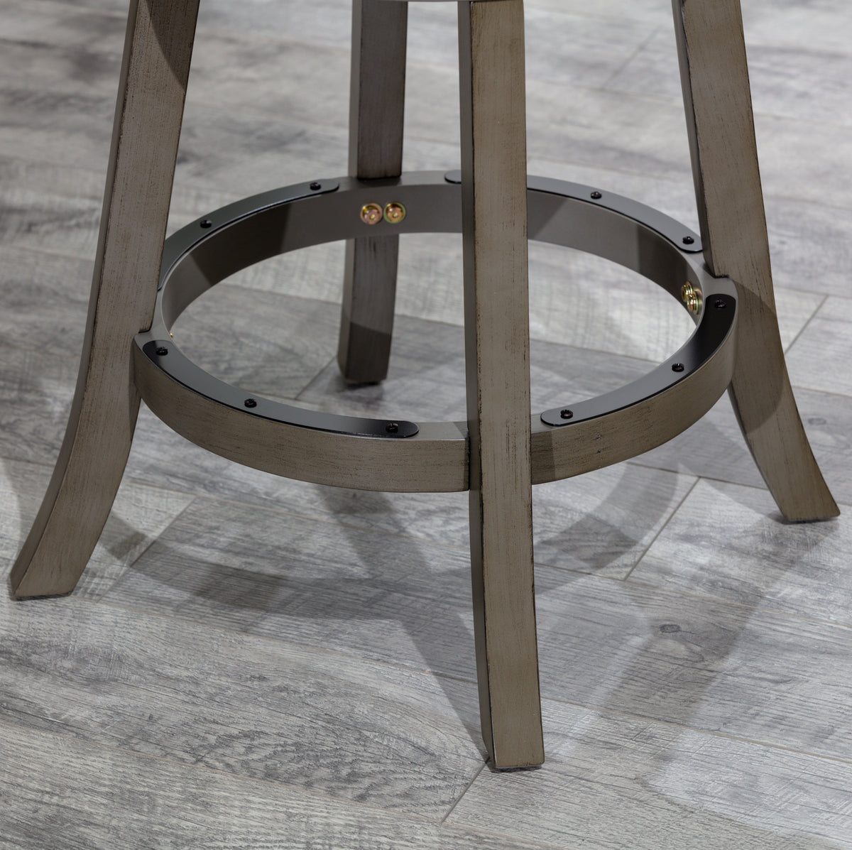 24" Counter Height X Back Swivel Stool, Weathered Gray Finish, Charcoal Fabric Seat Gray Fabric