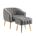 Velvet Accent Chair With Ottoman, Modern Tufted Barrel Chair Ottoman Set For Living Room Bedroom, Golden Finished, Grey Grey Foam Velvet