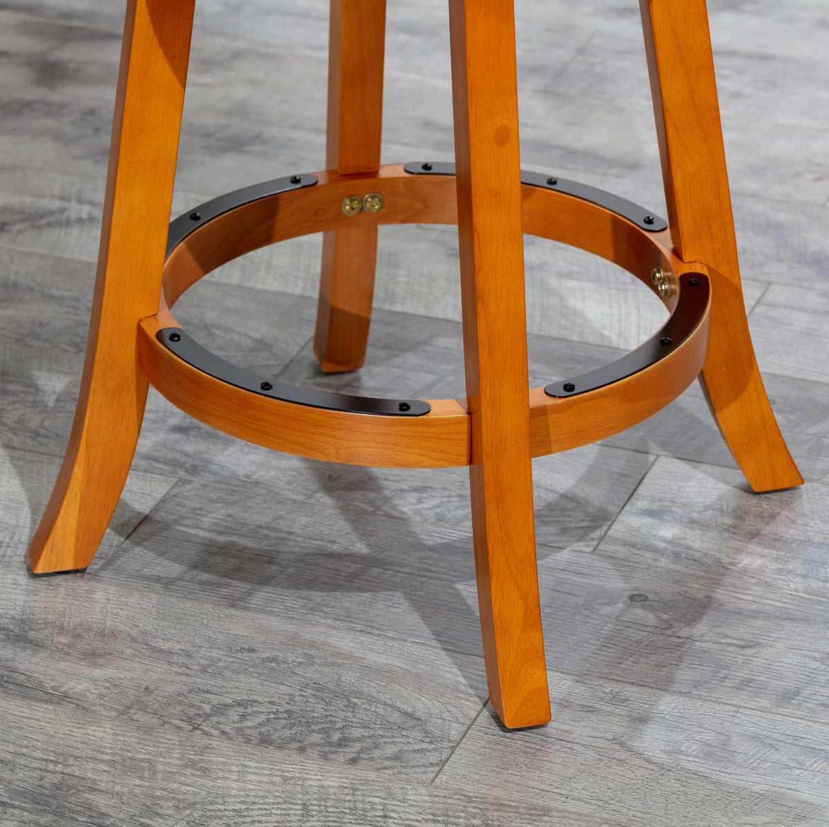 30" Bar Height X Back Swivel Stool, Natural Finish, Charcoal Fabric Seat Natural Fabric