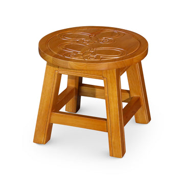 Carved Wooden Step Stool, Butterflies, Natural Natural Rubber Wood
