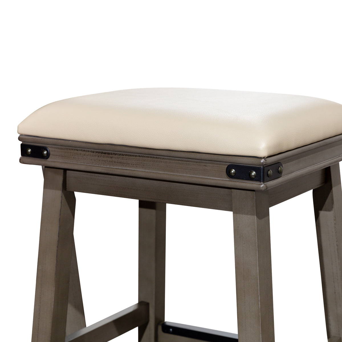 24" Counter Stool, Weathered Gray Finish, French Gray Leather Seat Gray Bonded Leather