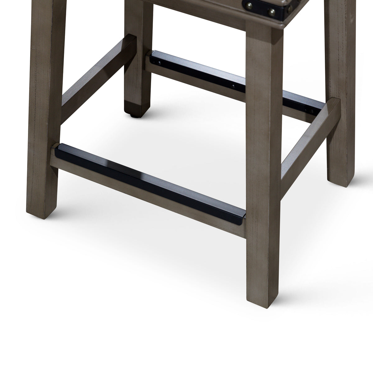24" Counter Stool, Weathered Gray Finish, French Gray Leather Seat Gray Bonded Leather