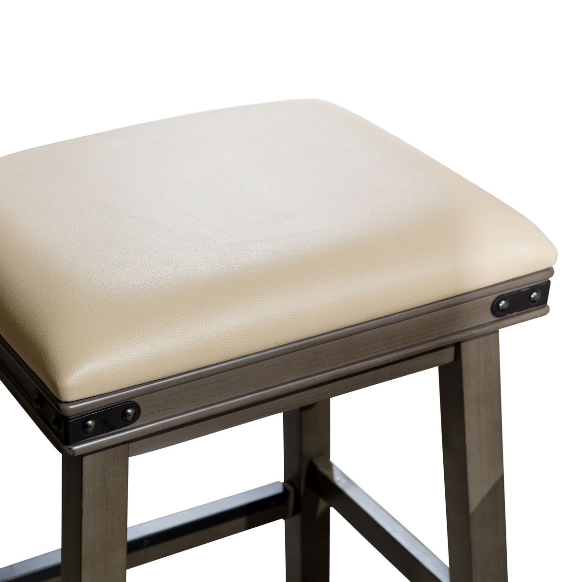 24" Counter Stool, Weathered Gray Finish, French Gray Leather Seat Gray Bonded Leather