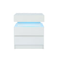 Led Nightstand Modern White Nightstand With Led Lights Wood Led Bedside Table Nightstand With 2 High Gloss Drawers For Bedroom White Abs Pc Particle Board