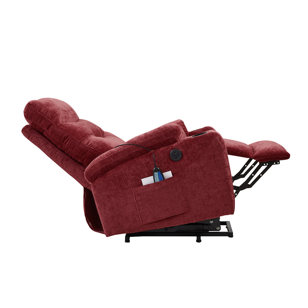 Liyasi Electric Power Lift Recliner Chair Sofa With Massage And Heat For Elderly, 3 Positions, 2 Side Pockets And Cup Holders, Usb Ports, High End Quality Fabric Red Foam Fabric