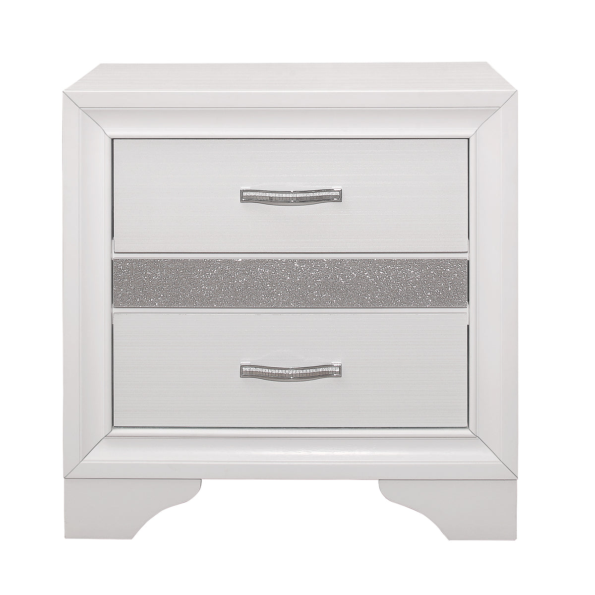 Glamorous Bedroom Furniture 1Pc Nightstand Of Drawers With Hidden Felt Lined Jewelry Drawer White Finish And Silver Glitter White 3 Drawers Bedroom Glam,Modern Wood