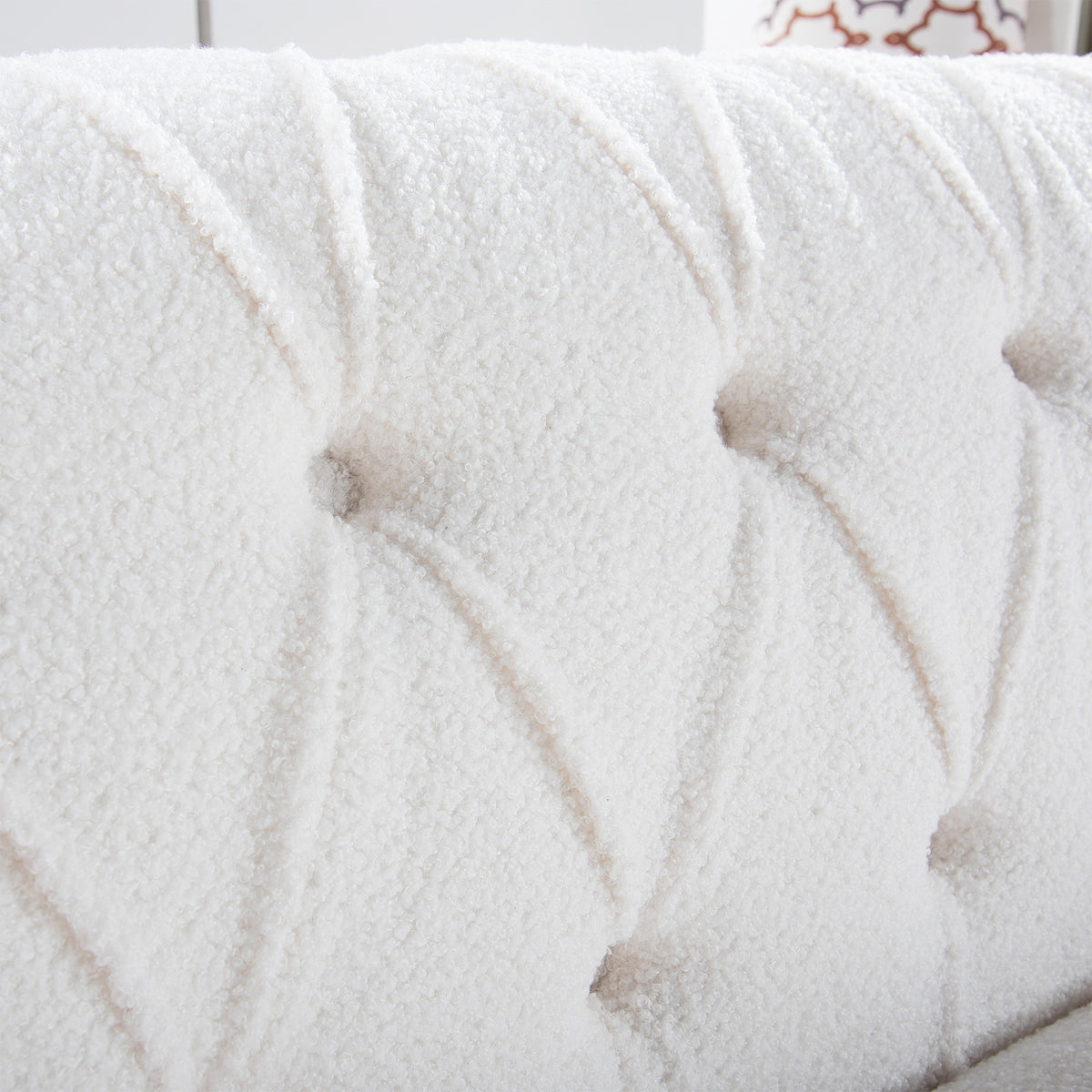 84.65" Rolled Arm Chesterfield 3 Seater Sofa White Polyester 3 Seat