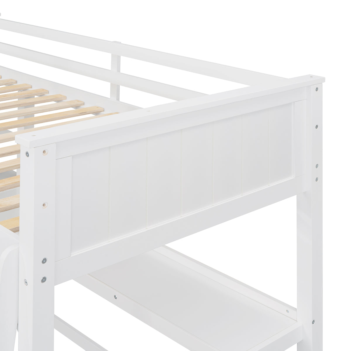 Twin Size Loft Bed With Drawers And Desk, Wooden Loft Bed With Shelves White Old Sku: Lt001530Aak White Solid Wood