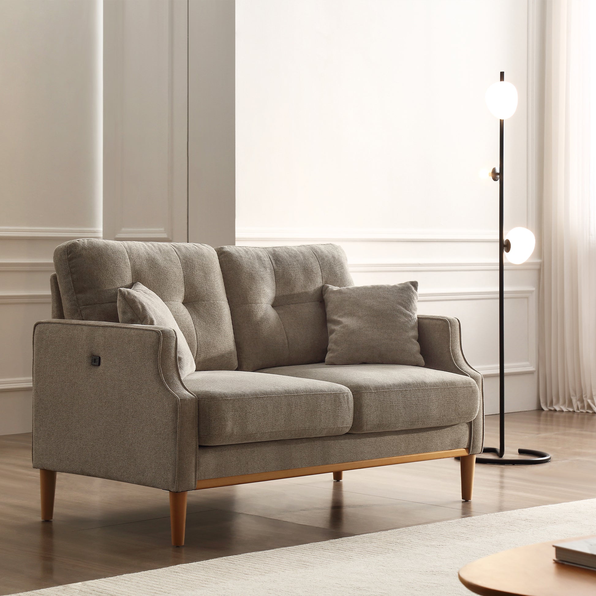 Living Space Sofa 2 Seater ,Loveseat With Waterproof Fabric Creamusb Charge Cream Foam Fabric