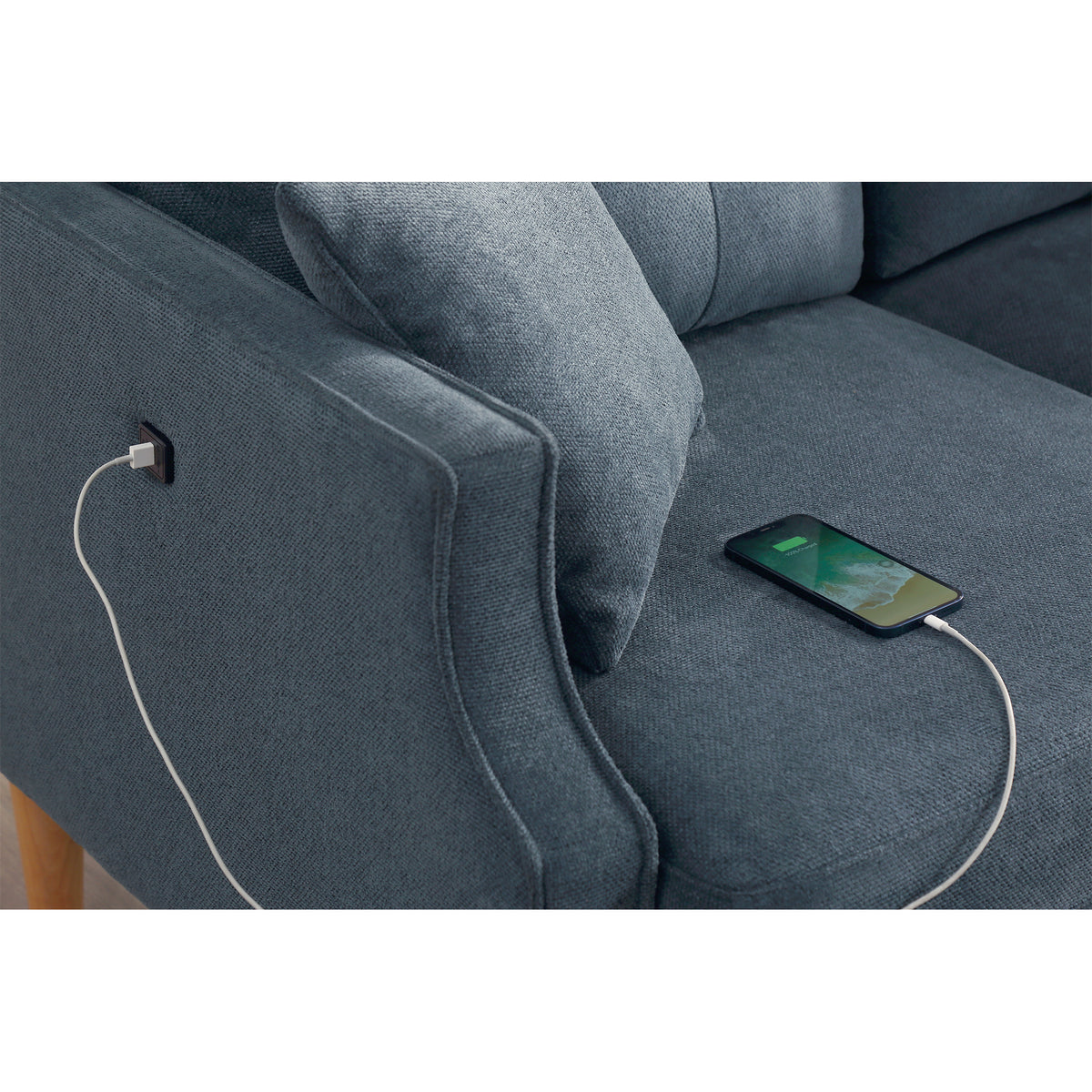 Living Space Sofa 3 Seater With Waterproof Fabricusb Charge Port Dark Blue Foam Fabric 3 Seat