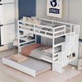 Twin Over Twin Bunk Beds With Twin Trundle And Stairway Storage Function In White Color White Pine