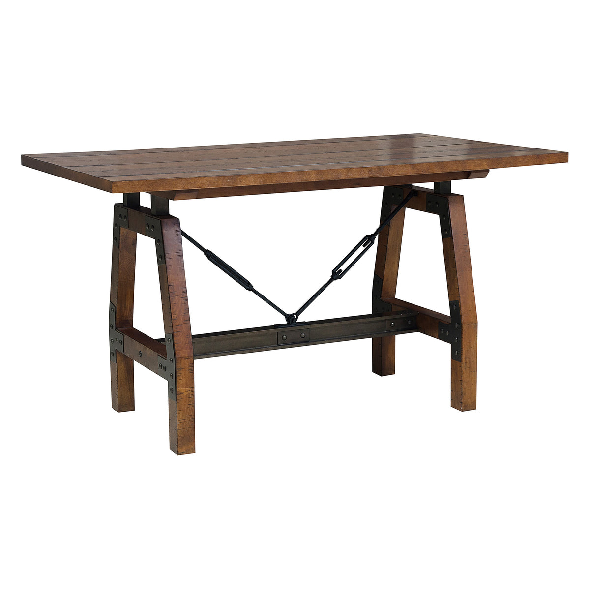 Rustic Brown And Gunmetal Finish 1Pc Counter Height Dining Table Industrial Design Wooden Dining Furniture Brown Mix Dining Room Industrial,Rustic Wood