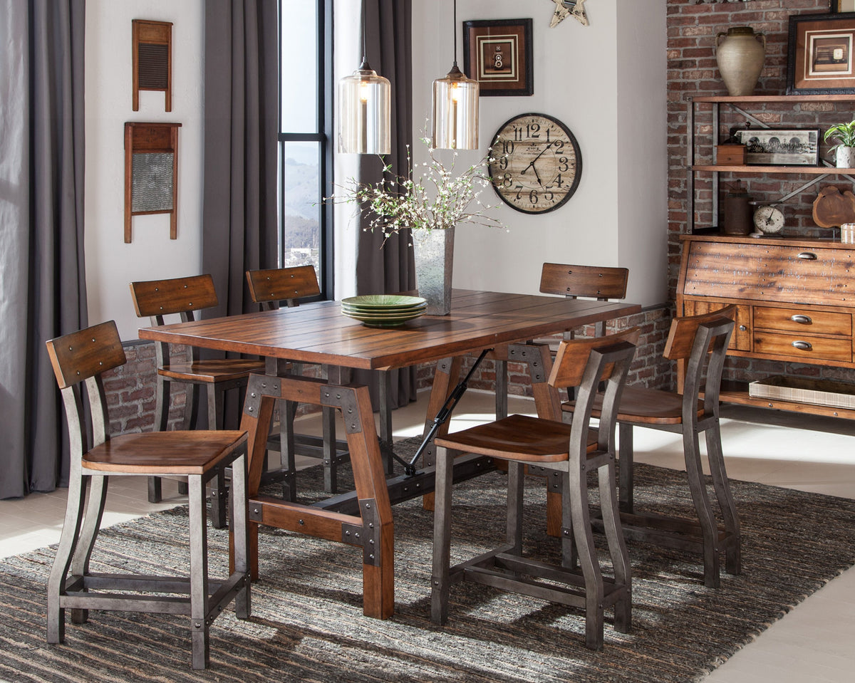 Rustic Brown And Gunmetal Finish 1Pc Counter Height Dining Table Industrial Design Wooden Dining Furniture Brown Mix Dining Room Industrial,Rustic Wood