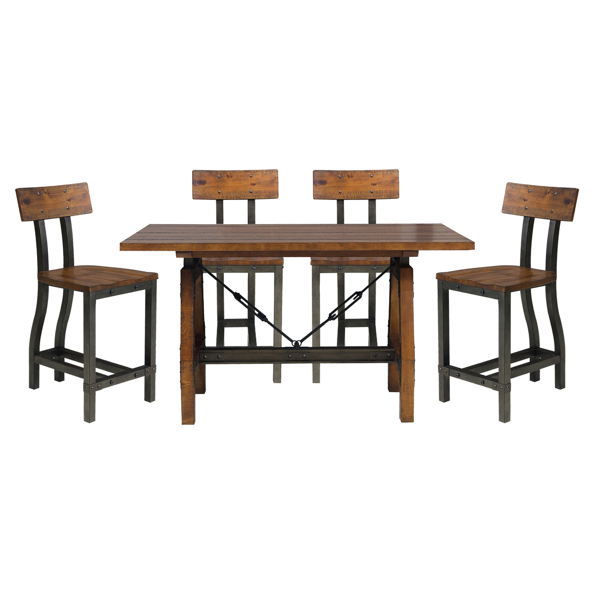 Rustic Brown And Gunmetal Finish 1Pc Counter Height Dining Table Industrial Design Wooden Dining Furniture Brown Mix Dining Room Industrial,Rustic Wood