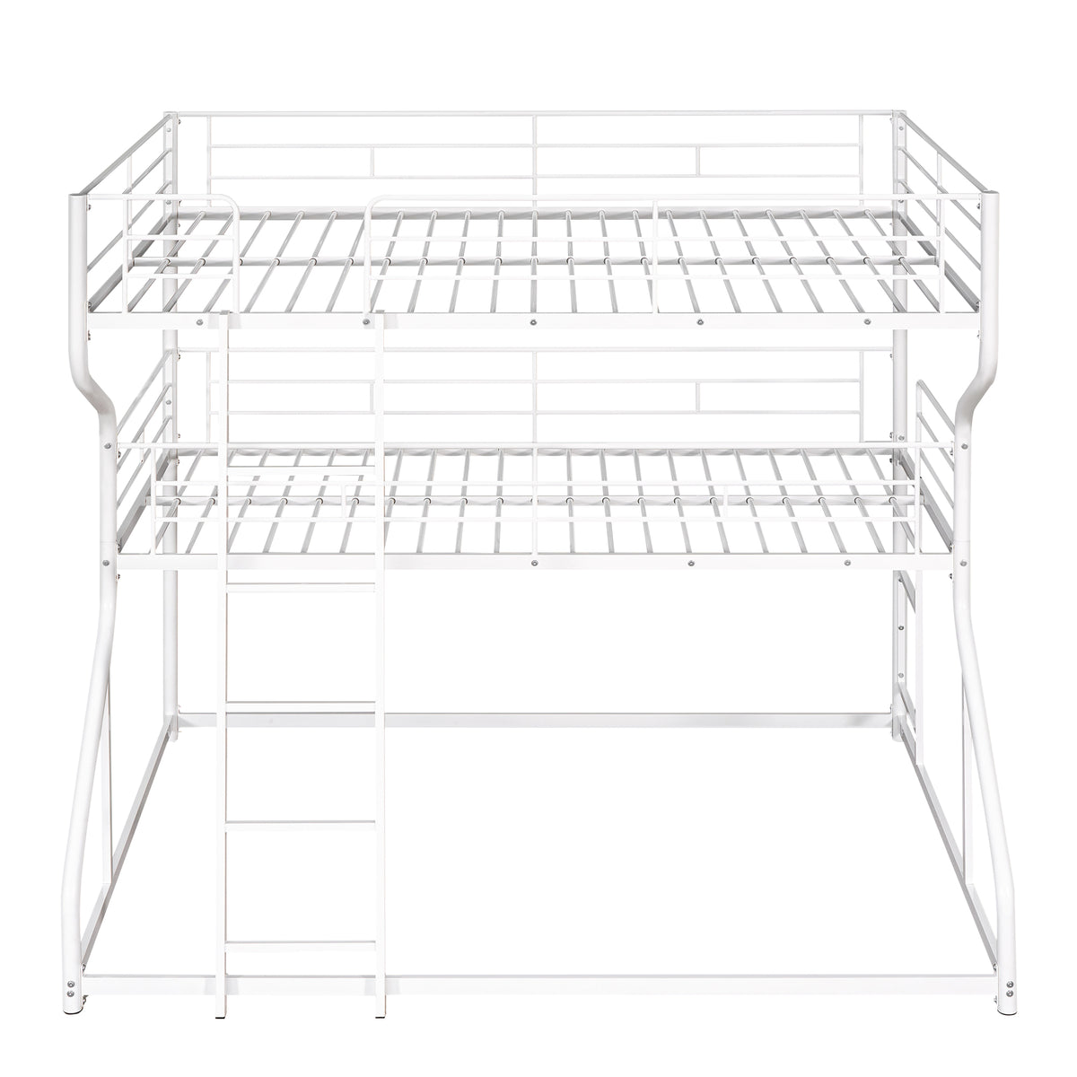 Full Xl Over Twin Xl Over Queen Size Triple Bunk Bed With Long And Short Ladder,White Box Spring Not Required White Metal Bedroom Bunk Metal