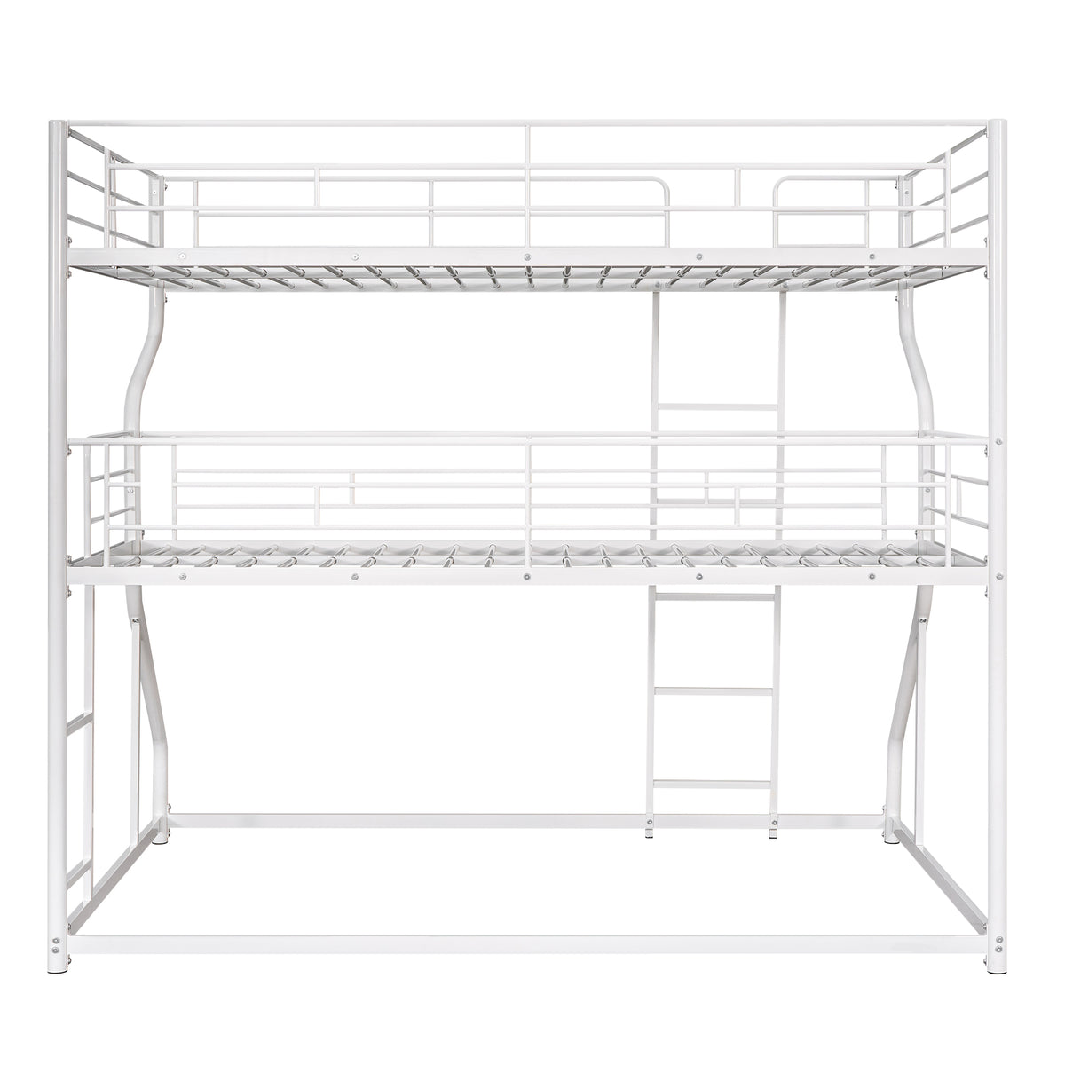 Full Xl Over Twin Xl Over Queen Size Triple Bunk Bed With Long And Short Ladder,White Box Spring Not Required White Metal Bedroom Bunk Metal