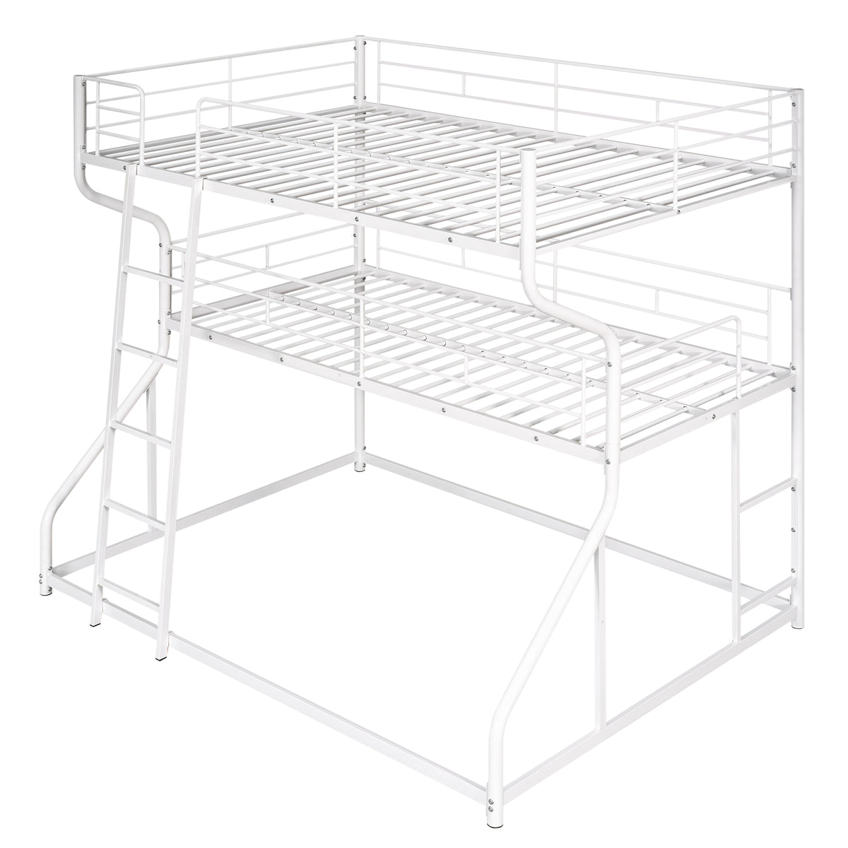 Full Xl Over Twin Xl Over Queen Size Triple Bunk Bed With Long And Short Ladder,White Box Spring Not Required White Metal Bedroom Bunk Metal