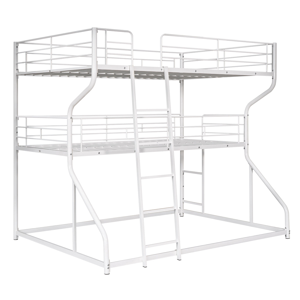 Full Xl Over Twin Xl Over Queen Size Triple Bunk Bed With Long And Short Ladder,White Box Spring Not Required White Metal Bedroom Bunk Metal