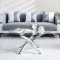 Modern Round Tempered Glass Coffee Table With Stainless Steel Legs Silver Glass