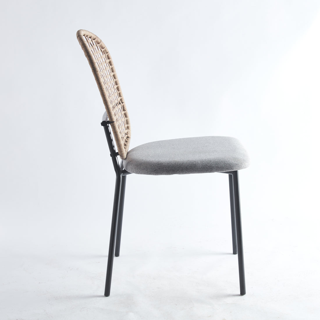Black And Gray Sennit Chair,Set Of 4,Dining Chair,Coffee Chair Matt Black Metal