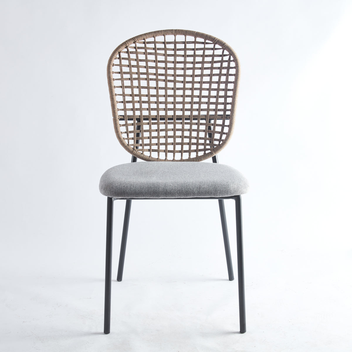Black And Gray Sennit Chair,Set Of 4,Dining Chair,Coffee Chair Matt Black Metal