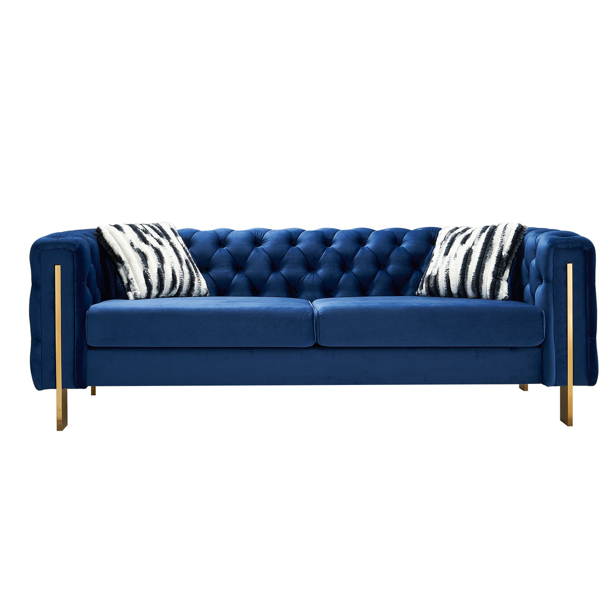 Chesterfield Modern Tufted Velvet Living Room Sofa, 84.25''W Couch,Blue Blue Velvet Wood Primary Living Space Tufted Back Modern Square Arms Foam Velvet 2 Seat
