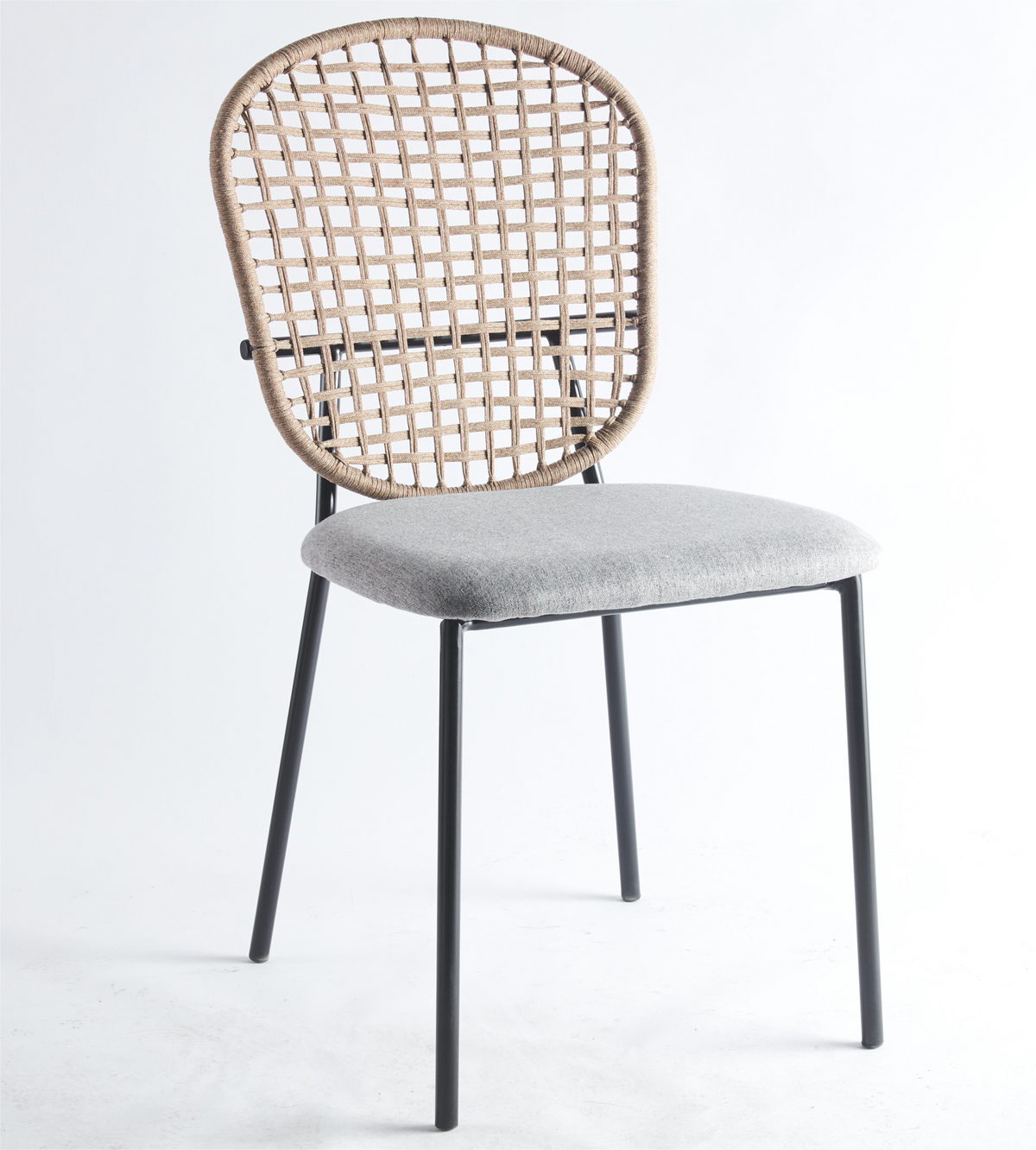 Black And Gray Sennit Chair,Set Of 4,Dining Chair,Coffee Chair Matt Black Metal