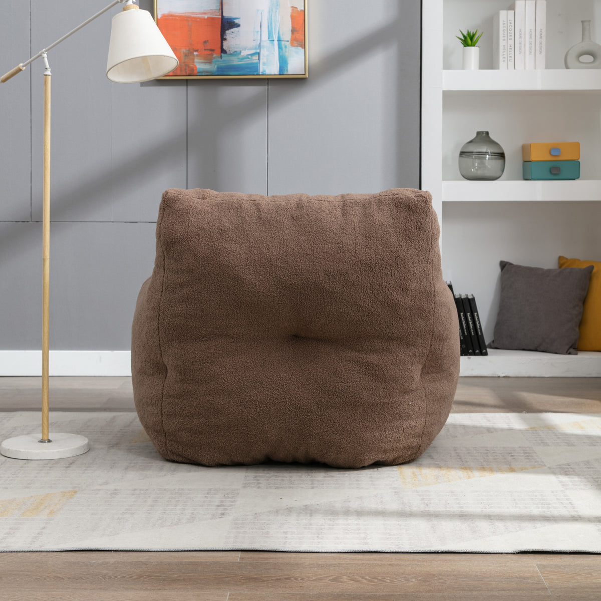 010 Soft Teddy Fabric Tufted Foam Bean Bag Chair With Teddy Fabric Coffee Coffee Soft Modern Foam Teddy