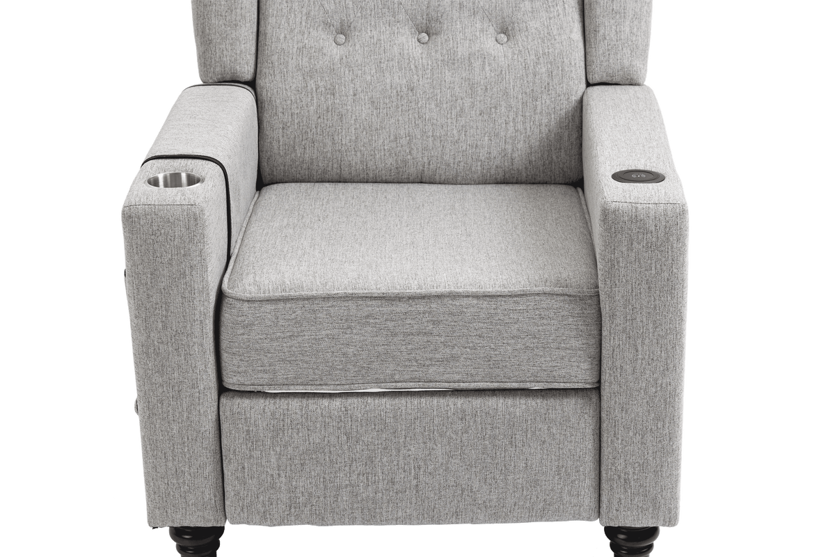 Arm Pushing Recliner Chair, Modern Button Tufted Wingback Push Back Recliner Chair, Living Room Chair Fabric Pushback Manual Single Reclining Sofa Home Theater Seating For Bedroom,Light Gray Light Gray Foam Linen