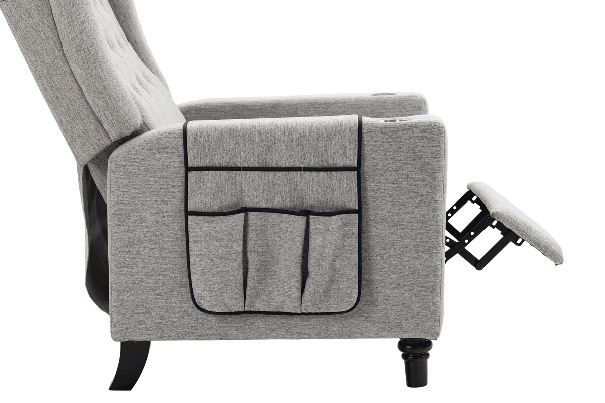 Arm Pushing Recliner Chair, Modern Button Tufted Wingback Push Back Recliner Chair, Living Room Chair Fabric Pushback Manual Single Reclining Sofa Home Theater Seating For Bedroom,Light Gray Light Gray Foam Linen
