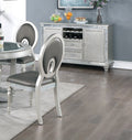 Antique Traditional Dining Table And 6 Side Chairs Rectangle Table Top W Glass Insert Leaf Cut Out Back Chairs Kitchen Formal 7Pc Set Dining Room Furniture Silver Gray Dining Room