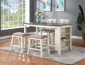 Modern Casual 1Pc Counter Height High Dining Table W Storage Shelves Wooden Kitchen Breakfast Table Dining Room Furniture Off White White Dining Room Classic,Modern Rubberwood Kitchen & Dining Tables Solid Wood