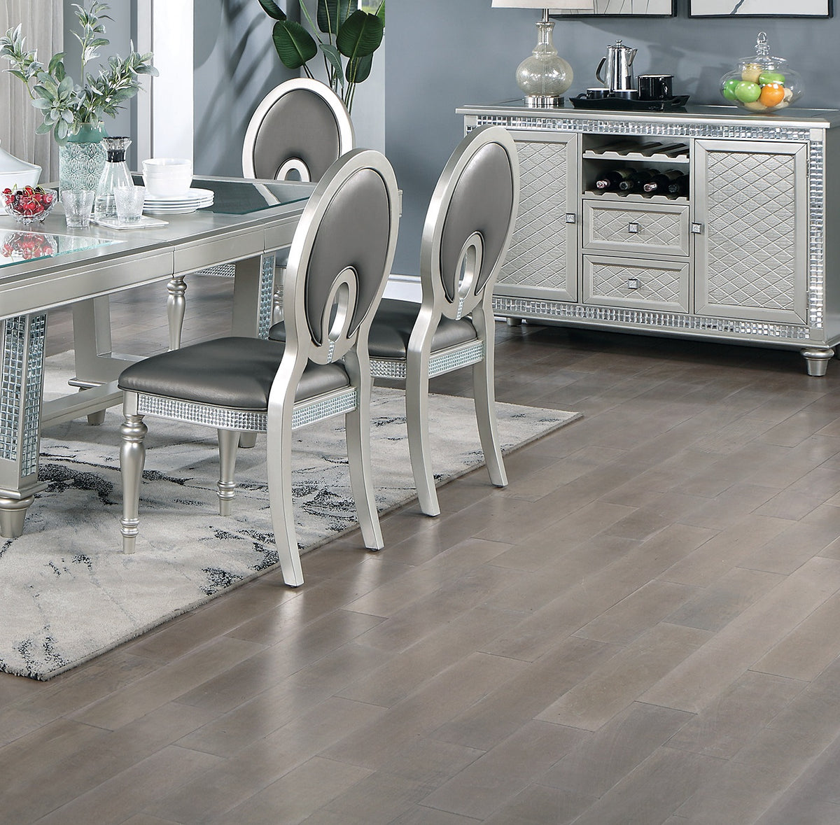 Formal Traditional Dining Room Furniture Chairs Set Of 2 Chairs Dark Gray Hue Accent Silver Side Chair Cutout Back Chair Cushion Seat Silver Dining Room Classic,Traditional Solid Wood