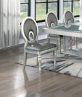 Antique Traditional Dining Table And 6 Side Chairs Rectangle Table Top W Glass Insert Leaf Cut Out Back Chairs Kitchen Formal 7Pc Set Dining Room Furniture Silver Gray Dining Room